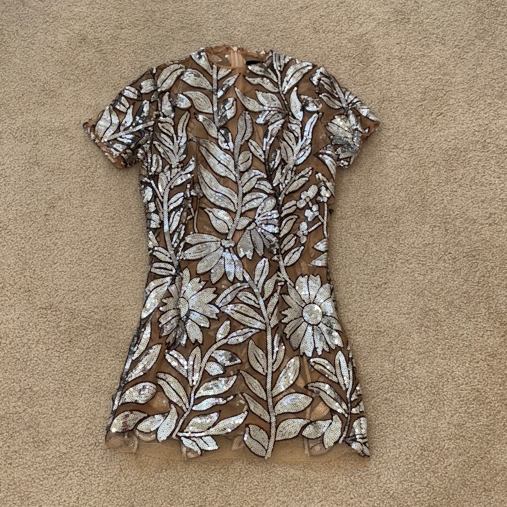 Fashion Nova Silver Sequin Floral Blouse